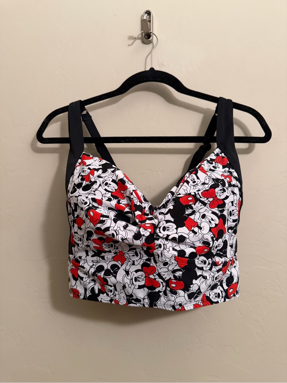 Disney Minnie Mouse Print Longline Bikini Swim Top Black Red White